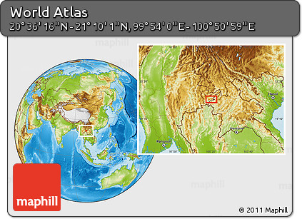 Physical Location Map of the Area around 20° 53' 8" N, 100° 22' 30" E