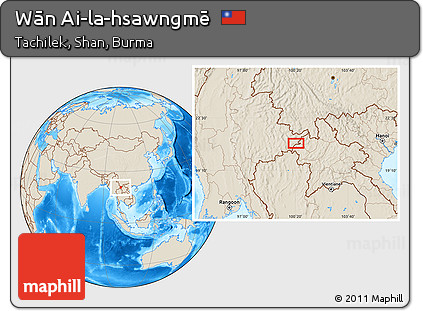 Shaded Relief Location Map of Wān Ai-la-hsawngmē