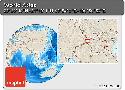 Shaded Relief Location Map of the Area around 20° 53' 8" N, 100° 22' 30" E