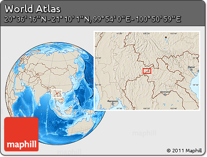 Shaded Relief Location Map of the Area around 20° 53' 8" N, 100° 22' 30" E