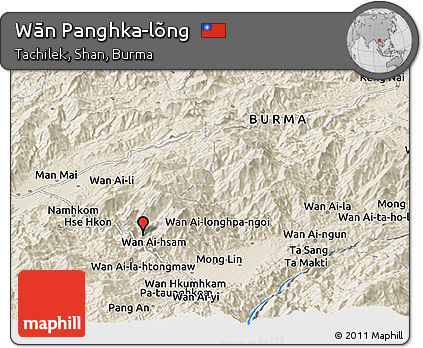Shaded Relief Panoramic Map of Wān Panghka-lõng