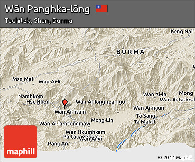 Shaded Relief Panoramic Map of Wān Panghka-lõng