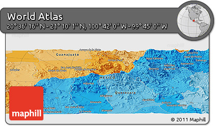 Political Panoramic Map of the Area around 20° 53' 8" N, 100° 13' 29" W