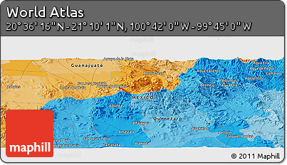 Political Panoramic Map of the Area around 20° 53' 8" N, 100° 13' 29" W