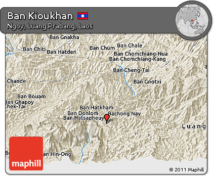 Shaded Relief Panoramic Map of Ban Kioukhan