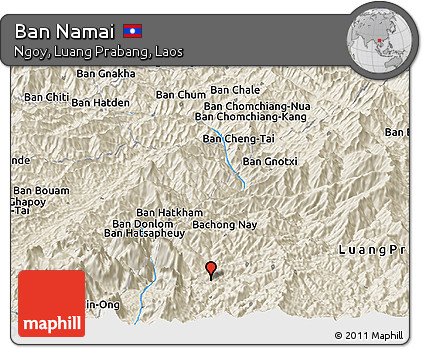 Shaded Relief Panoramic Map of Ban Namai