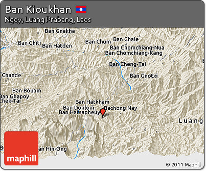 Shaded Relief Panoramic Map of Ban Kioukhan