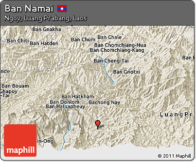 Shaded Relief Panoramic Map of Ban Namai