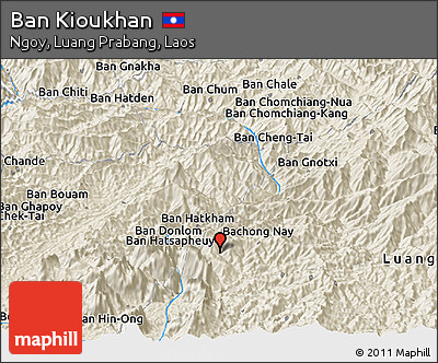 Shaded Relief Panoramic Map of Ban Kioukhan