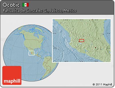 Savanna Style Location Map of Ocotic, hill shading