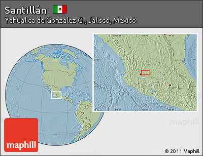 Savanna Style Location Map of Santillán, hill shading