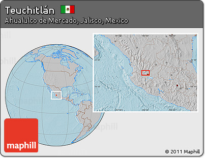 Gray Location Map of Teuchitlán, hill shading