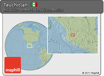 Savanna Style Location Map of Teuchitlán, hill shading