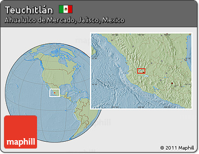 Savanna Style Location Map of Teuchitlán, hill shading
