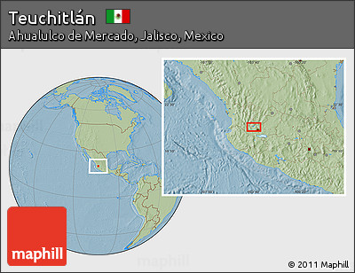 Savanna Style Location Map of Teuchitlán, hill shading