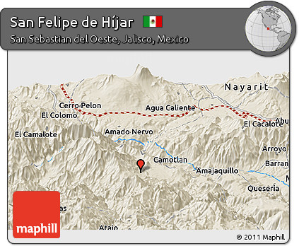 Shaded Relief Panoramic Map of San Felipe De Híjar