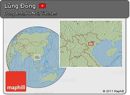 Savanna Style Location Map of Lũng Ðông, hill shading