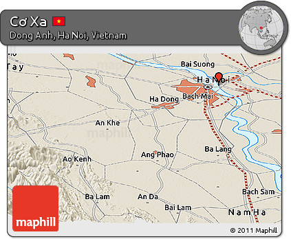 Shaded Relief Panoramic Map of Cơ Xa