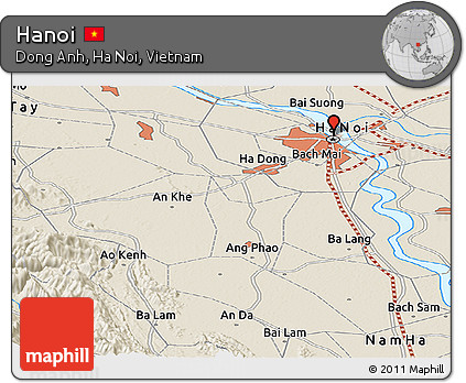 Shaded Relief Panoramic Map of Hanoi