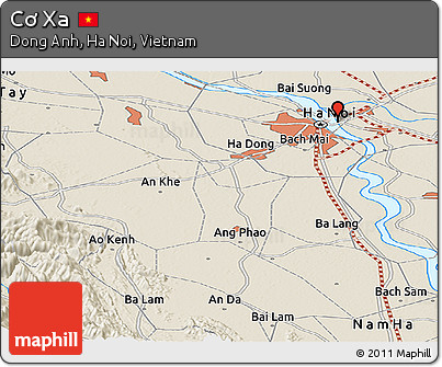 Shaded Relief Panoramic Map of Cơ Xa