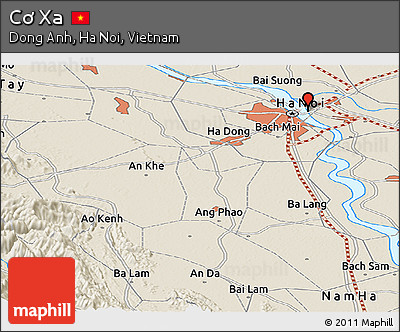 Shaded Relief Panoramic Map of Cơ Xa