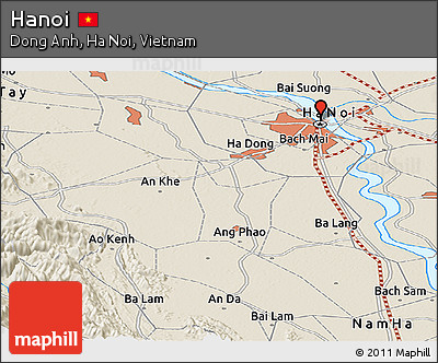 Shaded Relief Panoramic Map of Hanoi