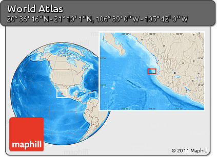 Shaded Relief Location Map of the Area around 20° 53' 8" N, 106° 10' 30" W