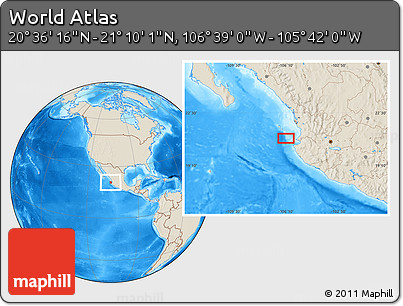 Shaded Relief Location Map of the Area around 20° 53' 8" N, 106° 10' 30" W