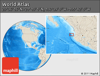 Shaded Relief Location Map of the Area around 20° 53' 8" N, 106° 10' 30" W