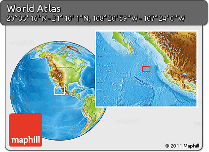Physical Location Map of the Area around 20° 53' 8" N, 107° 52' 30" W