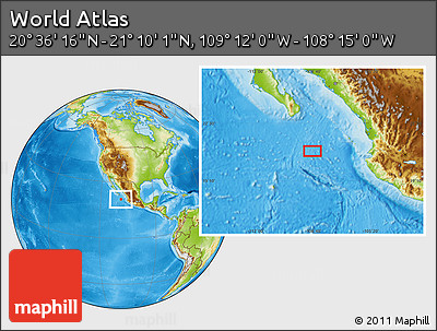Physical Location Map of the Area around 20° 53' 8" N, 108° 43' 29" W