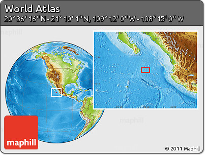 Physical Location Map of the Area around 20° 53' 8" N, 108° 43' 29" W