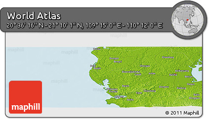 Physical Panoramic Map of the Area around 20° 53' 8" N, 109° 43' 29" E