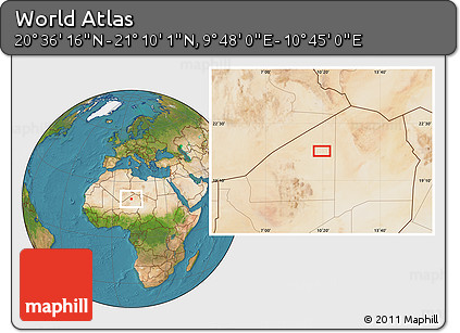 Satellite Location Map of the Area around 20° 53' 8" N, 10° 16' 30" E