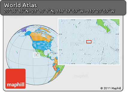 Political Location Map of the Area around 20° 53' 8" N, 113° 49' 29" W