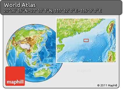Physical Location Map of the Area around 20° 53' 8" N, 115° 40' 30" E