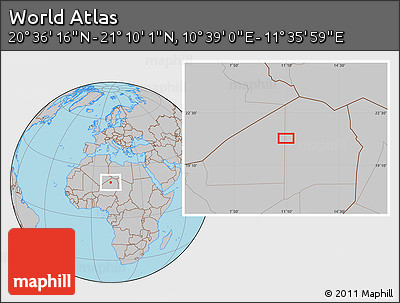 Gray Location Map of the Area around 20° 53' 8" N, 11° 7' 30" E