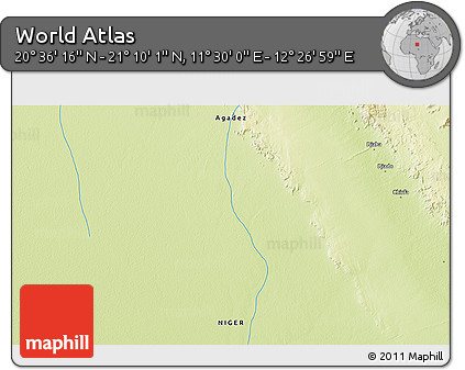 Physical 3D Map of the Area around 20° 53' 8" N, 11° 58' 29" E
