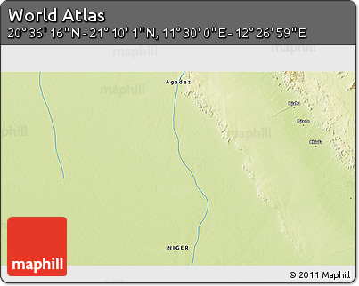 Physical 3D Map of the Area around 20° 53' 8" N, 11° 58' 29" E