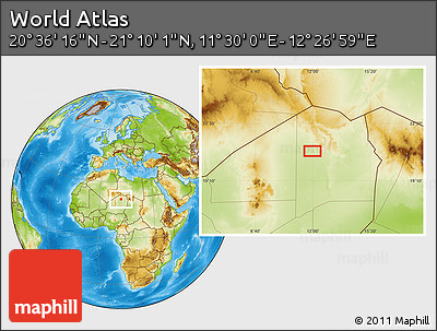 Physical Location Map of the Area around 20° 53' 8" N, 11° 58' 29" E