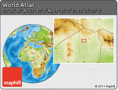Physical Location Map of the Area around 20° 53' 8" N, 11° 58' 29" E