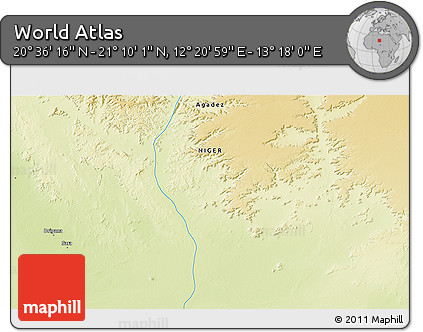 Physical 3D Map of the Area around 20° 53' 8" N, 12° 49' 29" E
