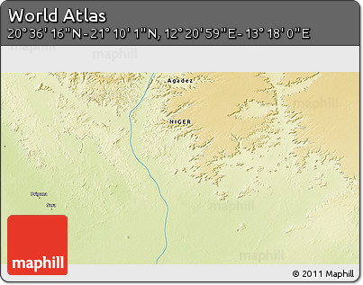 Physical 3D Map of the Area around 20° 53' 8" N, 12° 49' 29" E