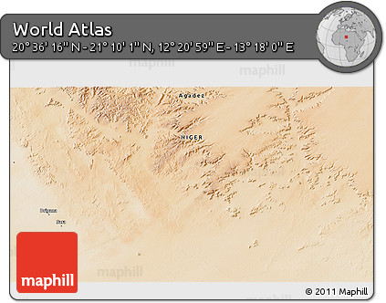 Satellite 3D Map of the Area around 20° 53' 8" N, 12° 49' 29" E