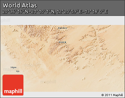 Satellite 3D Map of the Area around 20° 53' 8" N, 12° 49' 29" E