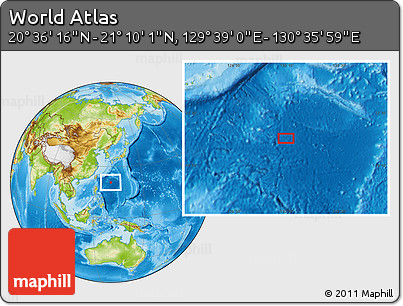 Physical Location Map of the Area around 20° 53' 8" N, 130° 7' 30" E