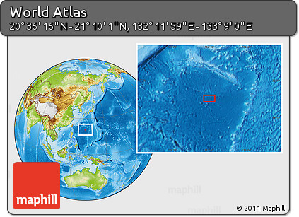 Physical Location Map of the Area around 20° 53' 8" N, 132° 40' 30" E