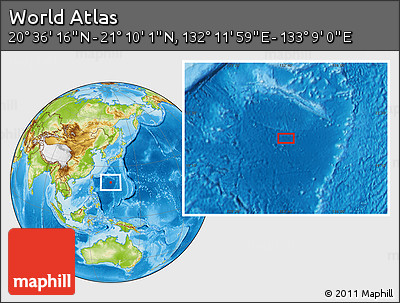 Physical Location Map of the Area around 20° 53' 8" N, 132° 40' 30" E