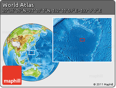 Physical Location Map of the Area around 20° 53' 8" N, 132° 40' 30" E