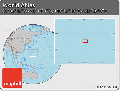 Gray Location Map of the Area around 20° 53' 8" N, 140° 19' 29" E